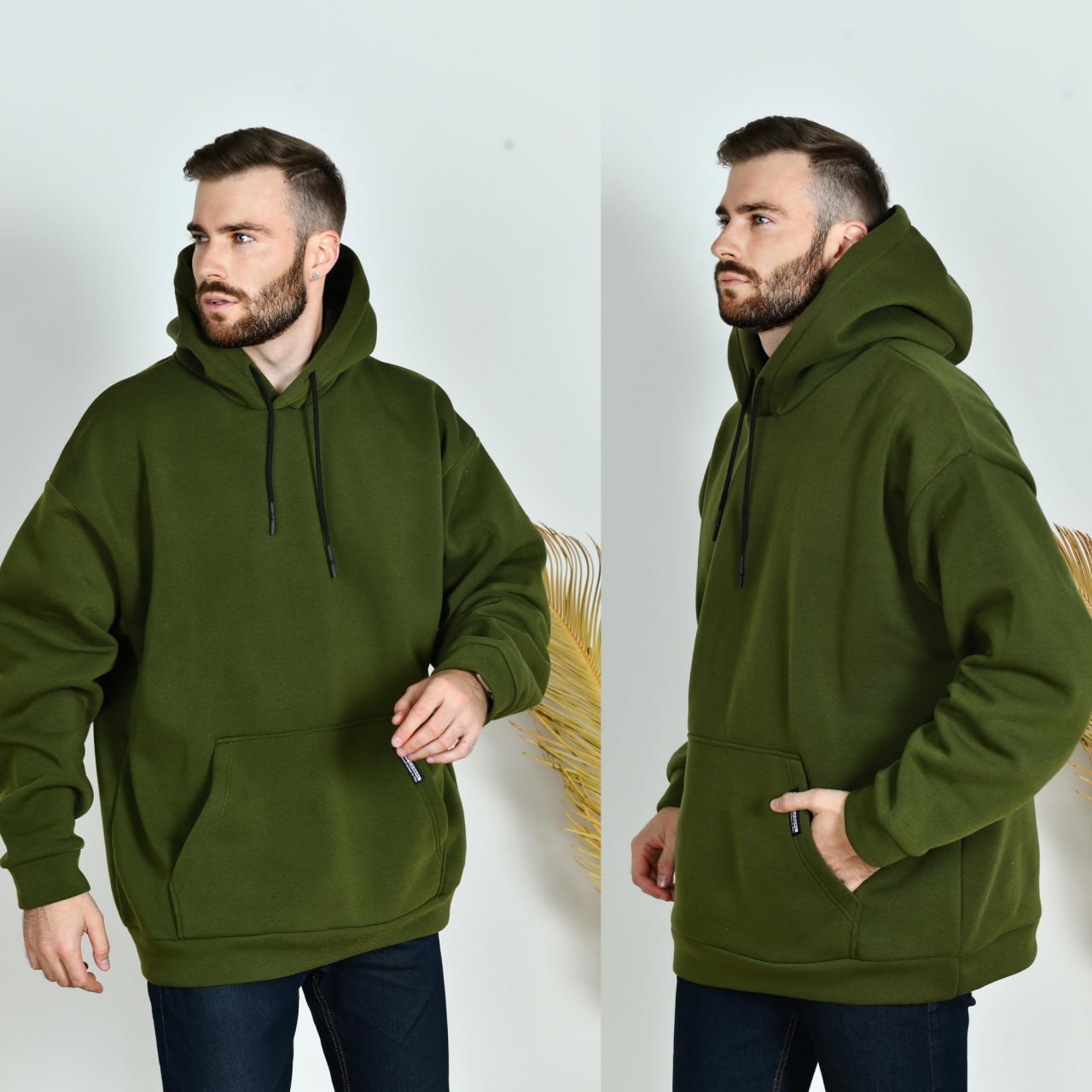 Худі чоловічий  кенгуру фліс 3661 — хакі