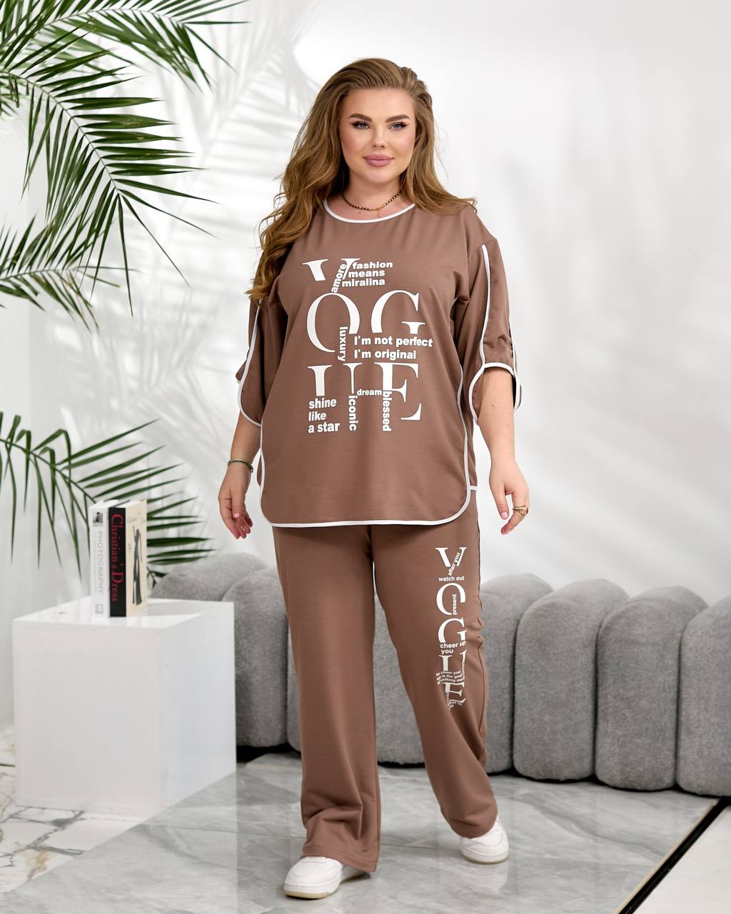Брючний костюм літери кант 375 — мокко