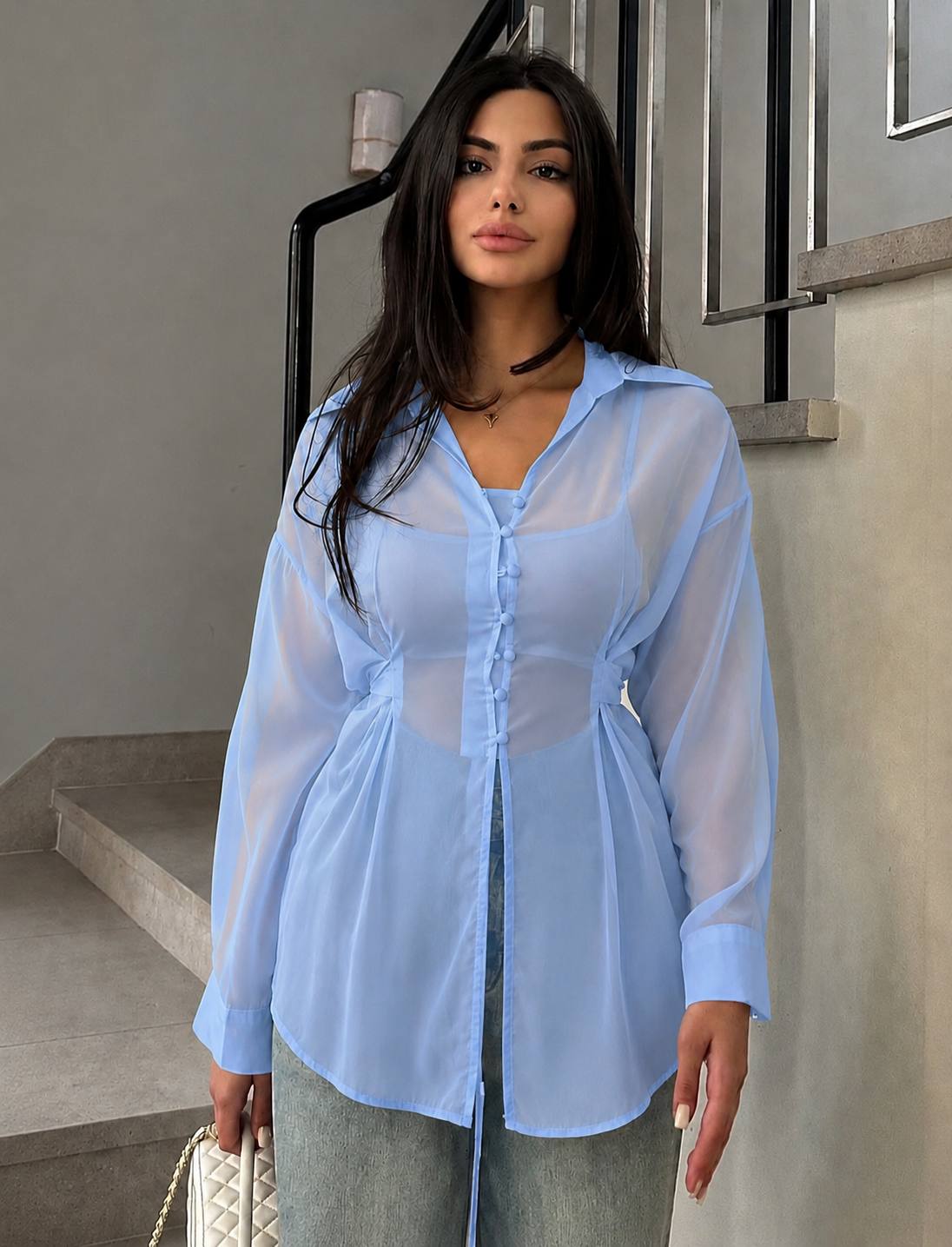 Стильна шифонова блуза 305 — блакитний