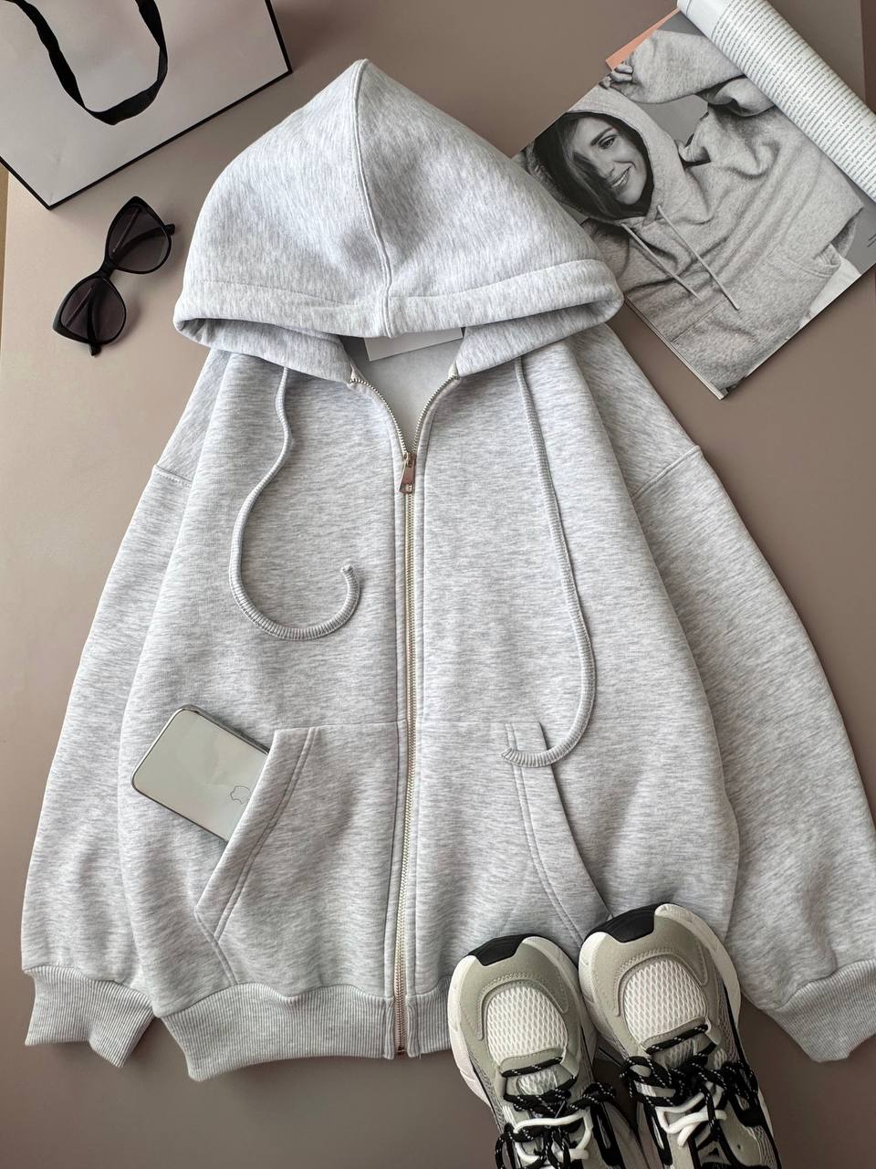Zip HOODIE подвійний капюшон 687 сірий фото 9