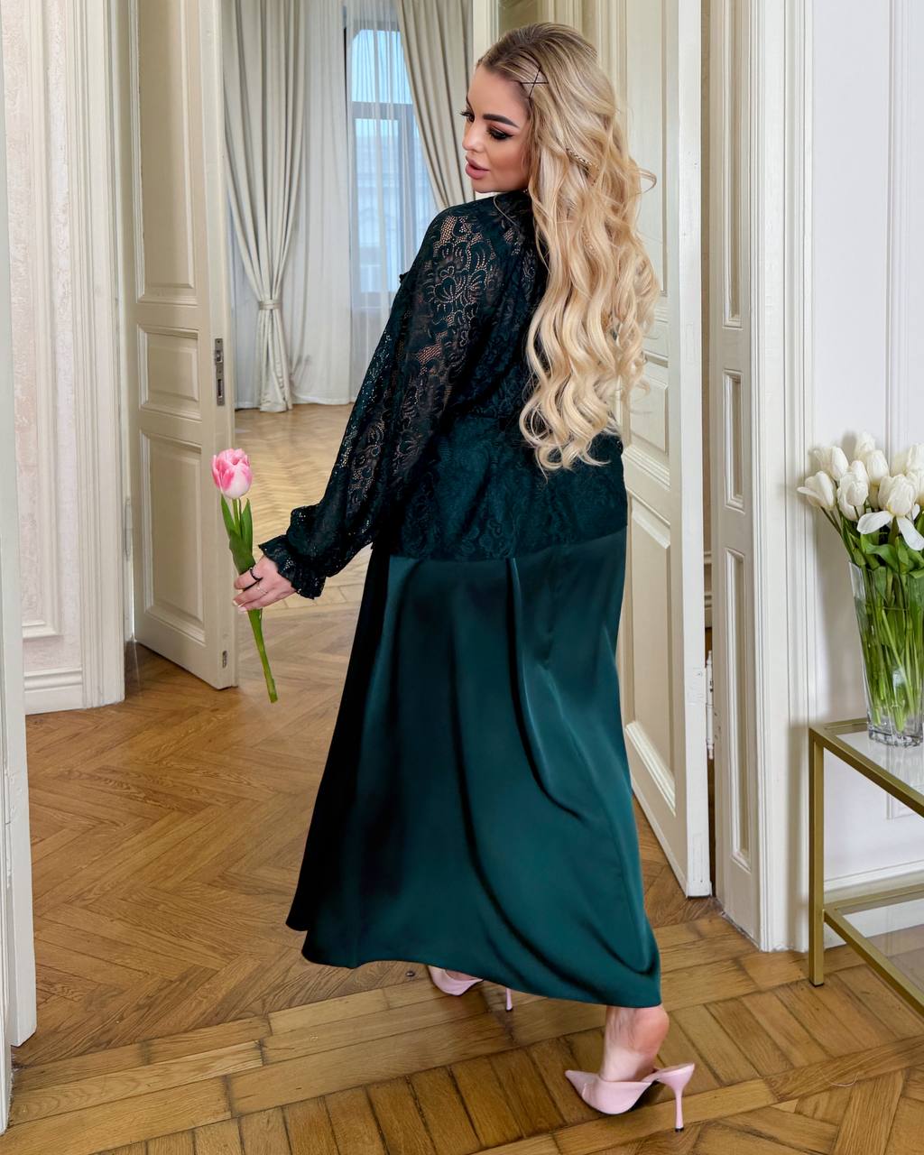 Чорна довга сукня з шифоном 0136 Чорний фото 14