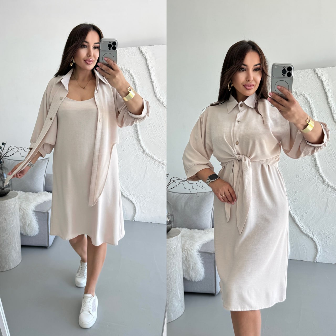 Костюм сорочка сарафан жатка 9079 — беж