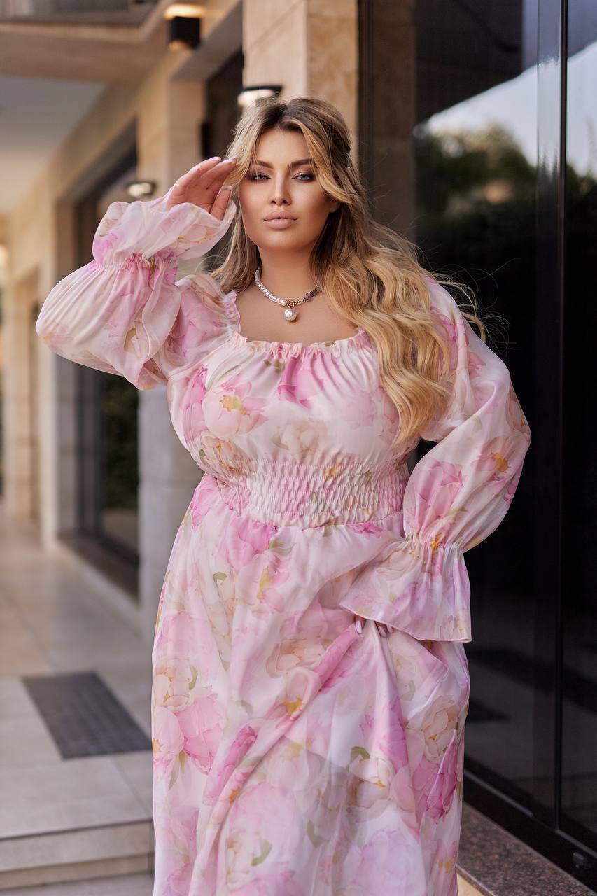 Сукня органза принт рожеві півонії 5974/1.13 рожевий фото 3