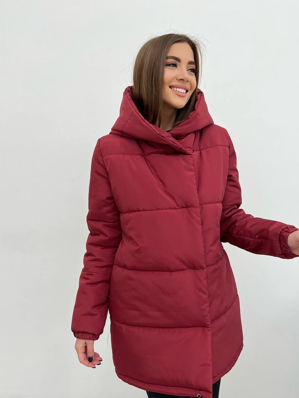 Курточка зефірка Люкс подовжена на шнурочках 250 0101 — бордо