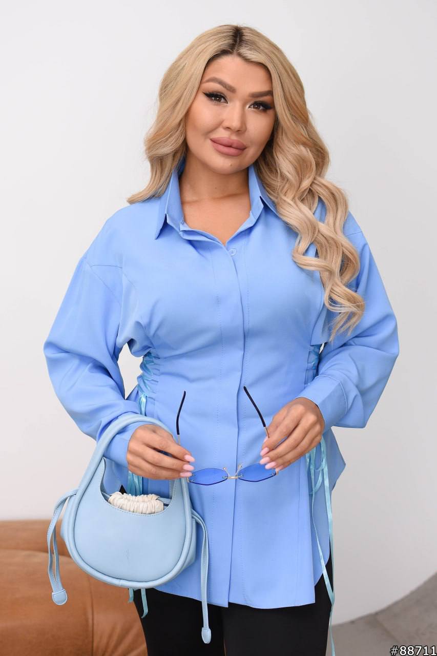 Блуза шнурівка 913 — блакитний