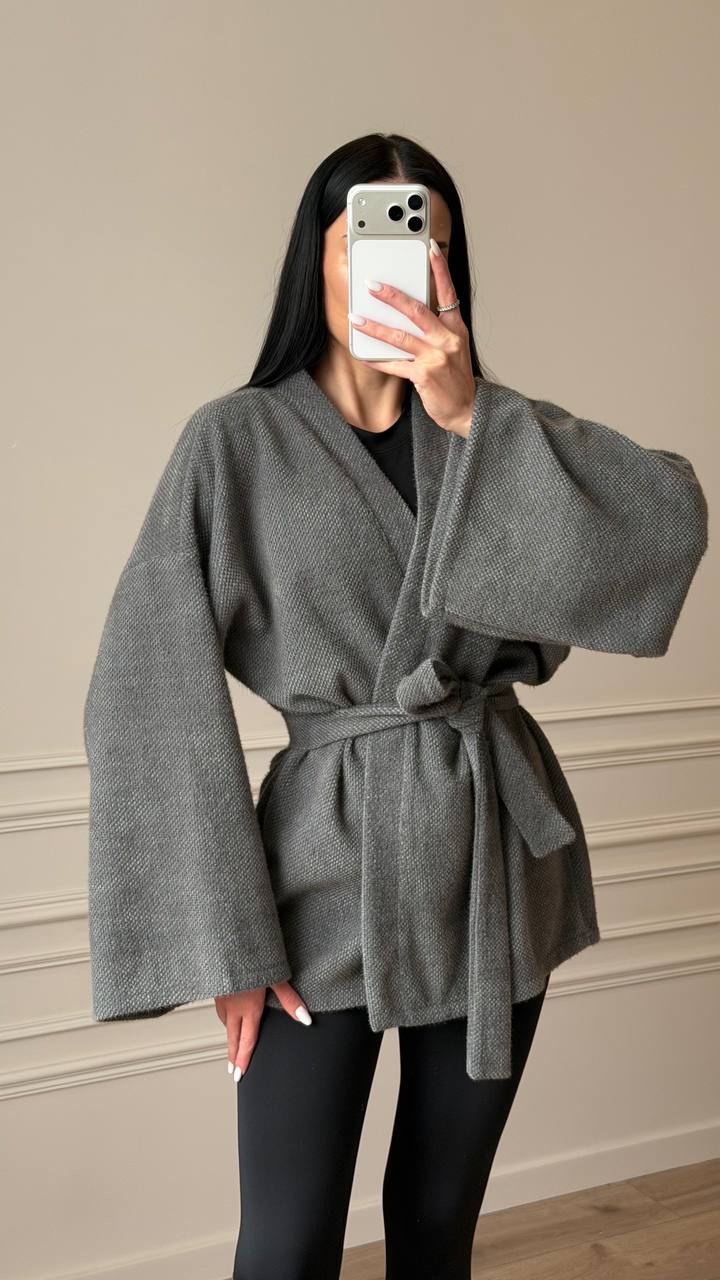 Кардиган альпака короткий 1353 — графіт