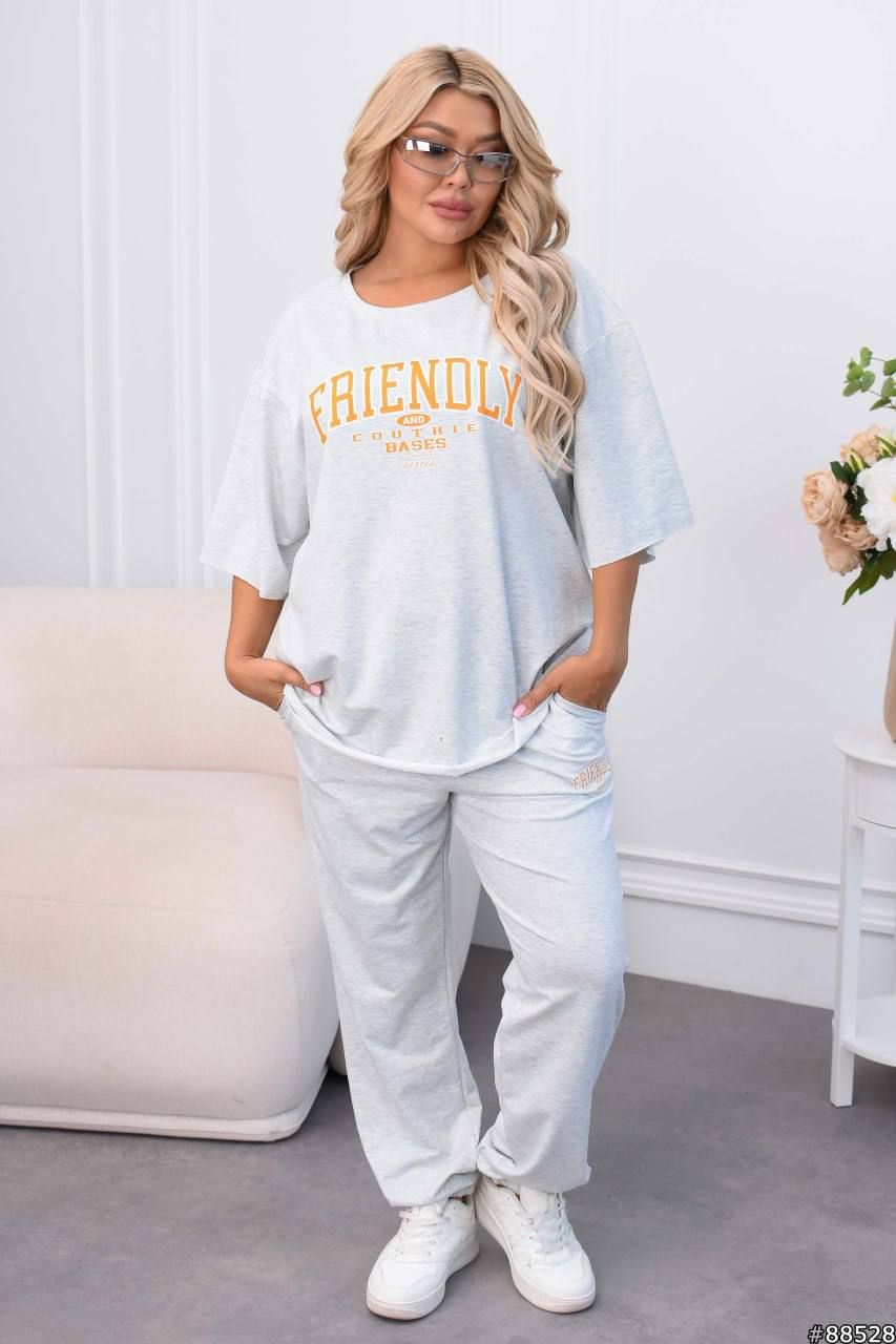 Спортивний костюм джогери футболка friendly 408 — сірий