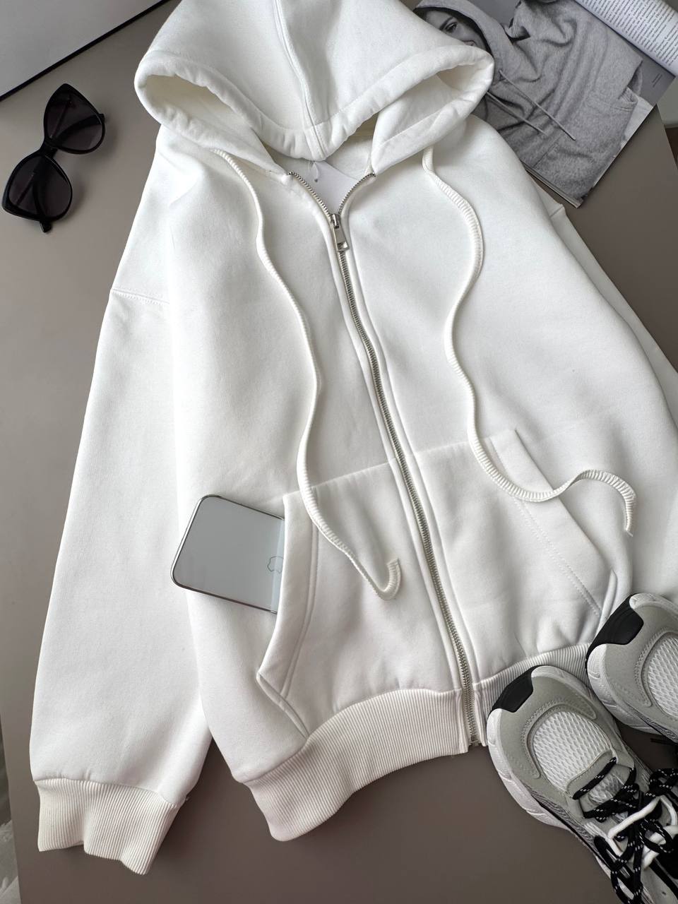 Zip HOODIE подвійний капюшон 687 — Білий