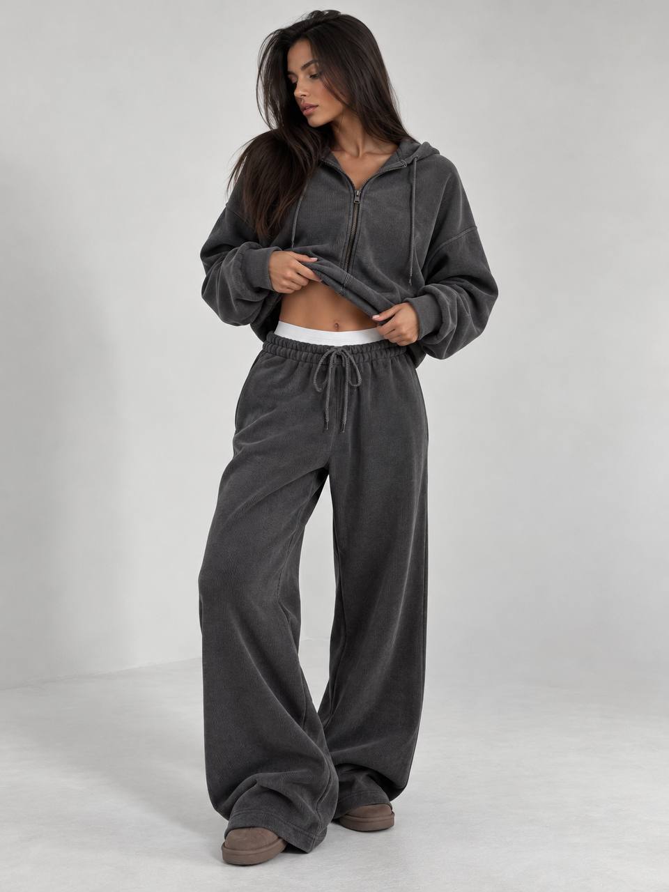 Костюм з вельвету на флісі oversize з капюшоном 332 графіт фото 3