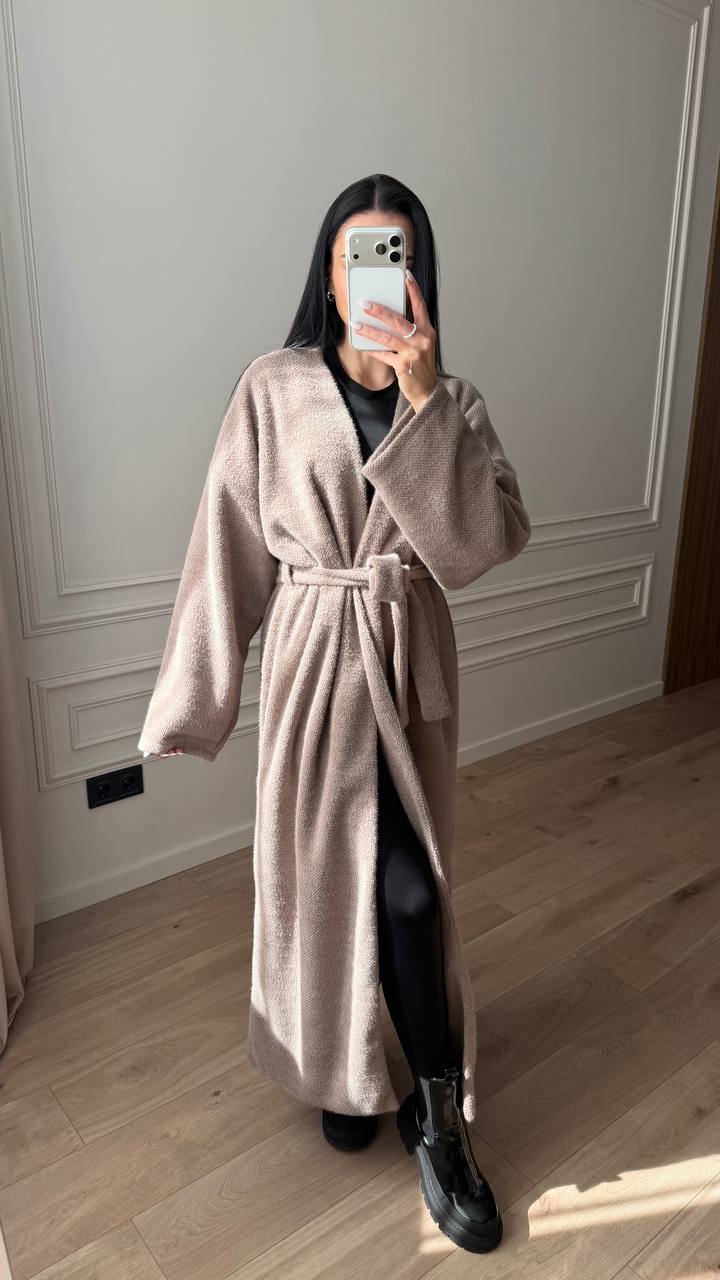 Довгий кардиган альпака 1350 — мокко