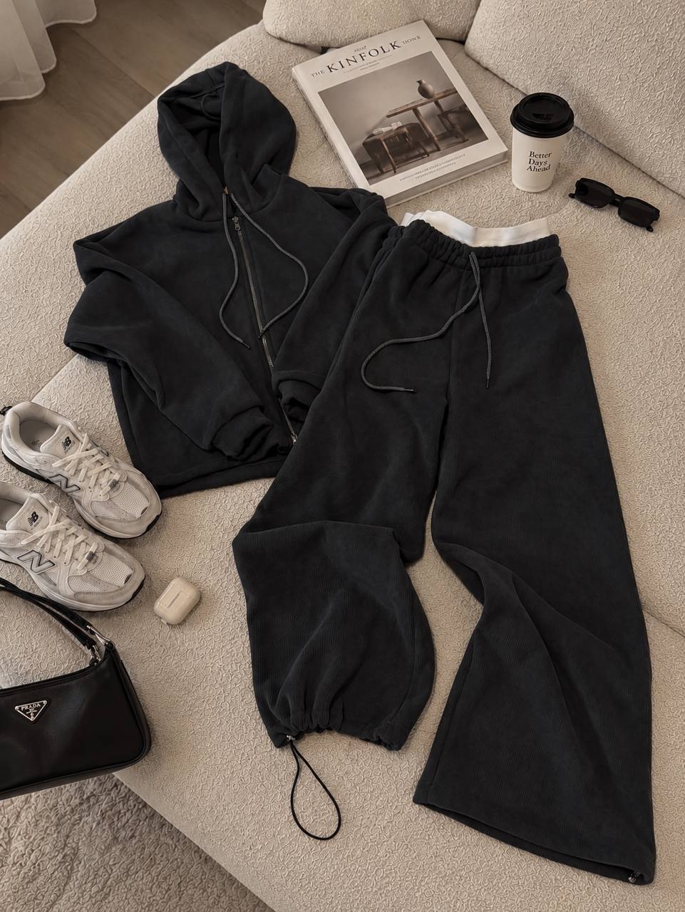 Костюм з вельвету на флісі oversize з капюшоном 332