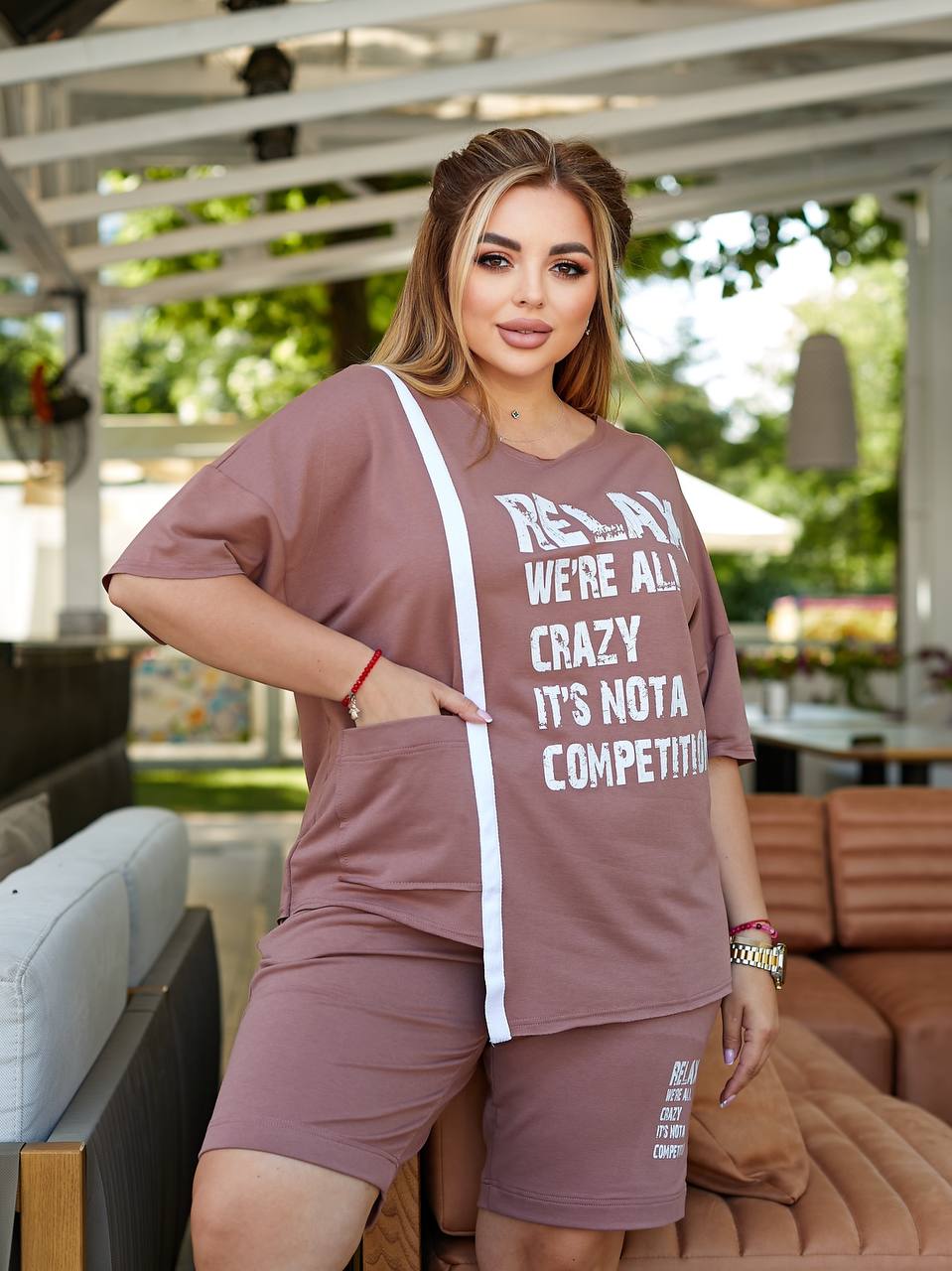 Спортивний костюм шорти футболка Relax 733 хакі фото 47