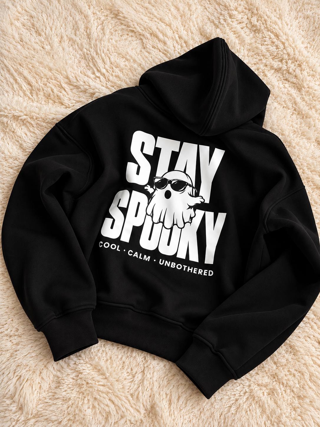 Худі унісекс оверсайз на флісі STAY SPOOKY 7003 — Чорний