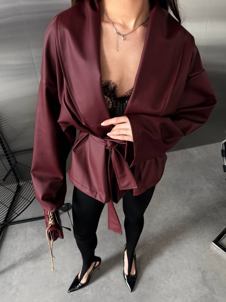Шкіряний матовий піджак OVERSIZE 2399
