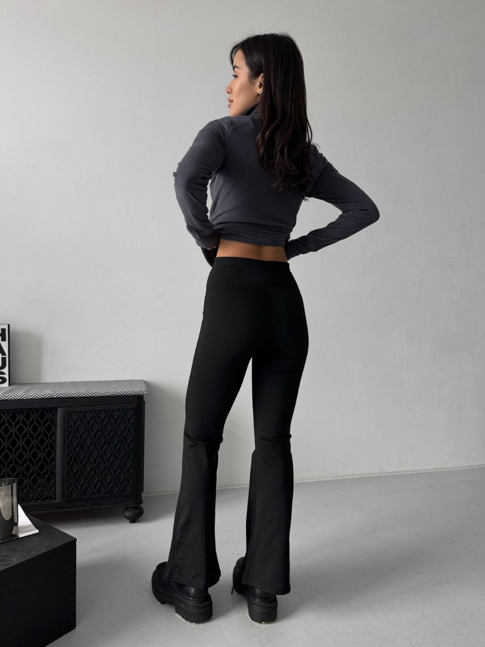 Лосини кльош з корсетним поясом 2673 Чорний фото 4