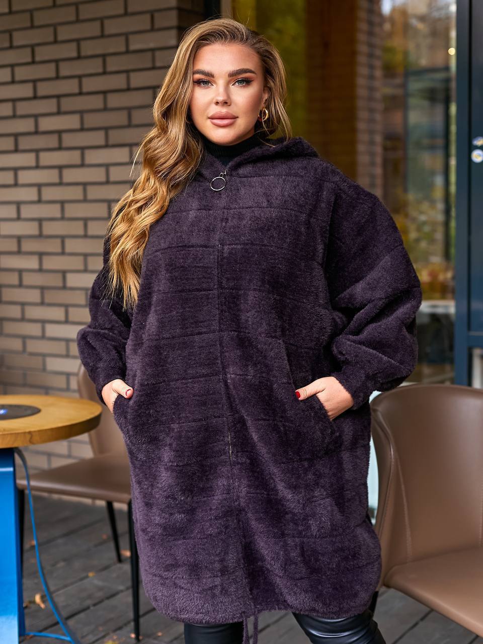 Пальто альпака на змійці батальний 915 — фіолет