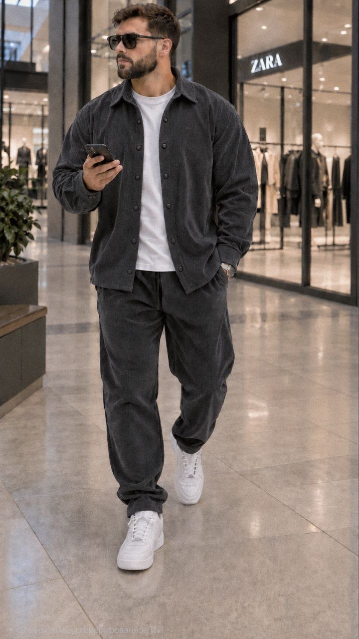 Чоловічий вельветовий костюм №802-02 — графіт