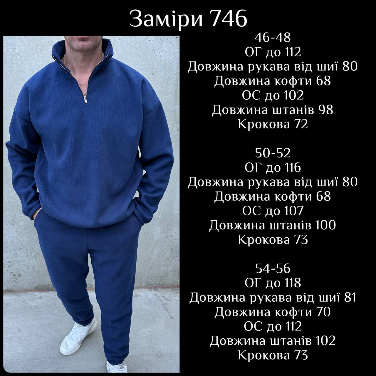 Вельветовий чоловічий костюм на флісі джогери толстовка верх на змійці 746 — Синій