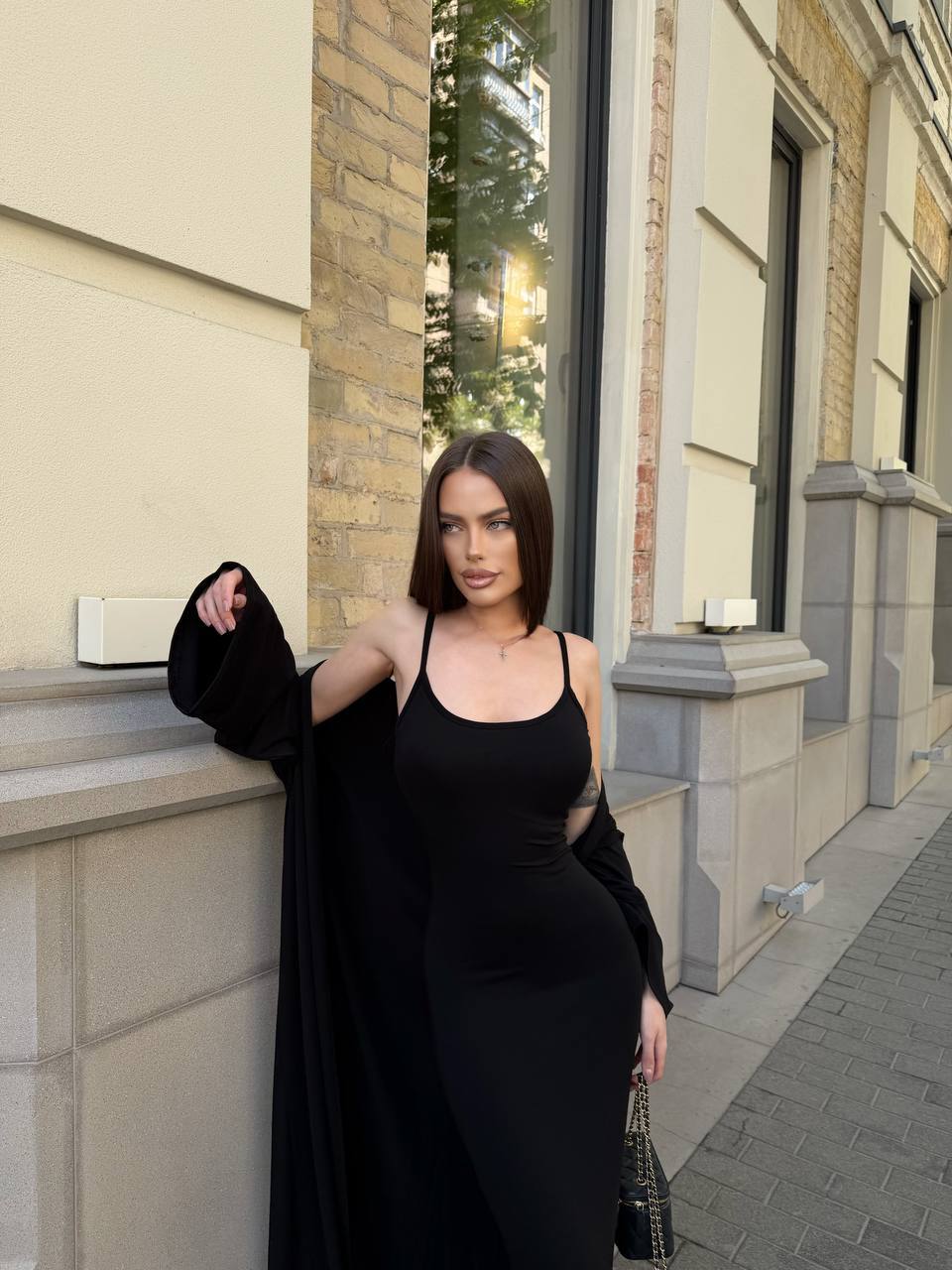 Комплект віскоза довга сукня карлиган 2403 Чорний фото 3