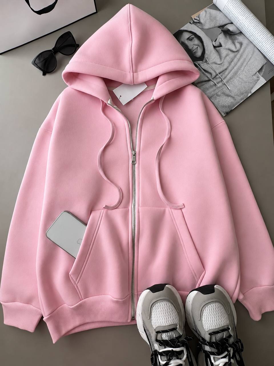 Zip HOODIE подвійний капюшон 687 — рожевий