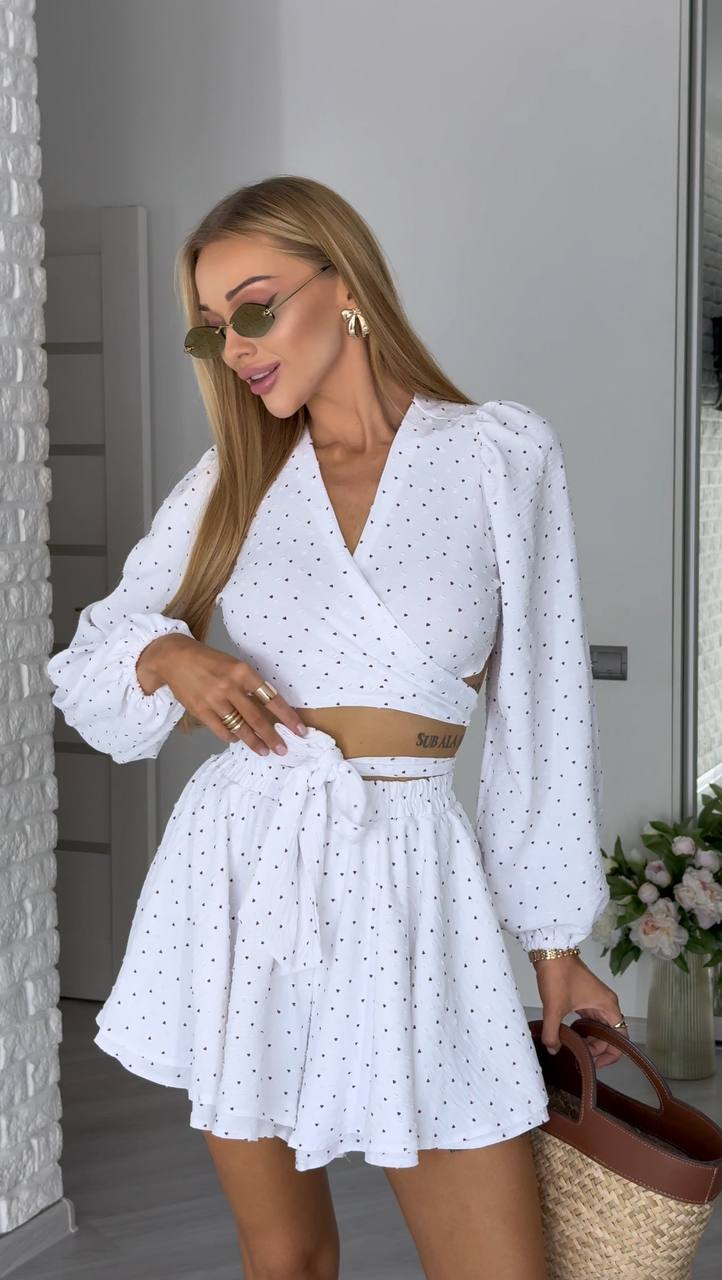Костюм жатка фактурна топ шорти 287 Білий фото 3