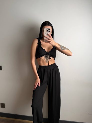 Піжама в рубчик ліф штани з розкльошеним низом рюшею 1269 купити photo 2025 10 24 23 31 49