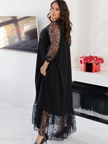 Чорна вільна сукня максі з сіткою флок рукава низ 7755 купити img 1242