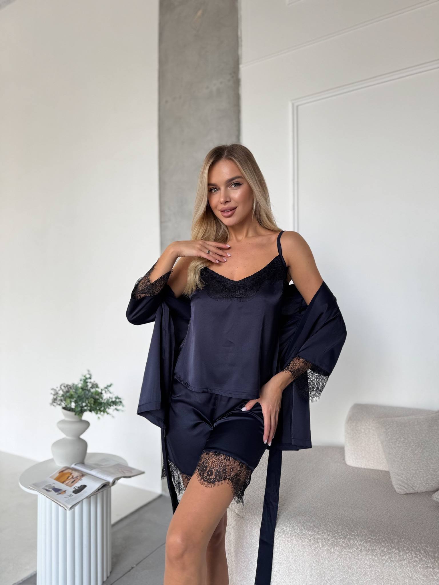 Домашній комплект четвірка кімоно майка шорти штани з мереживом 9193 купити photo 2025 11 01 08 45 26