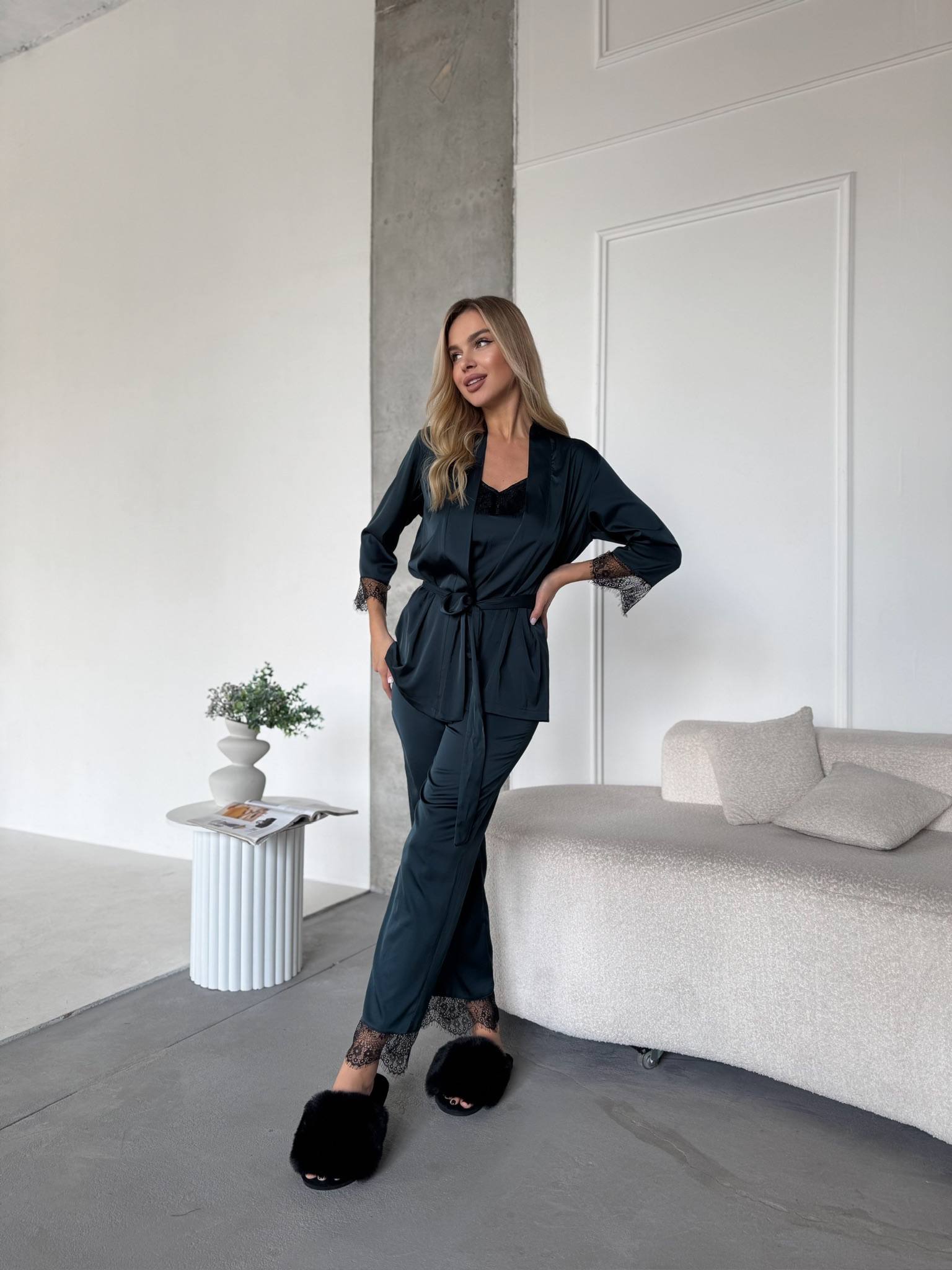 Домашній комплект четвірка кімоно майка шорти штани з мереживом 9193 купити photo 2025 11 01 08 45 30