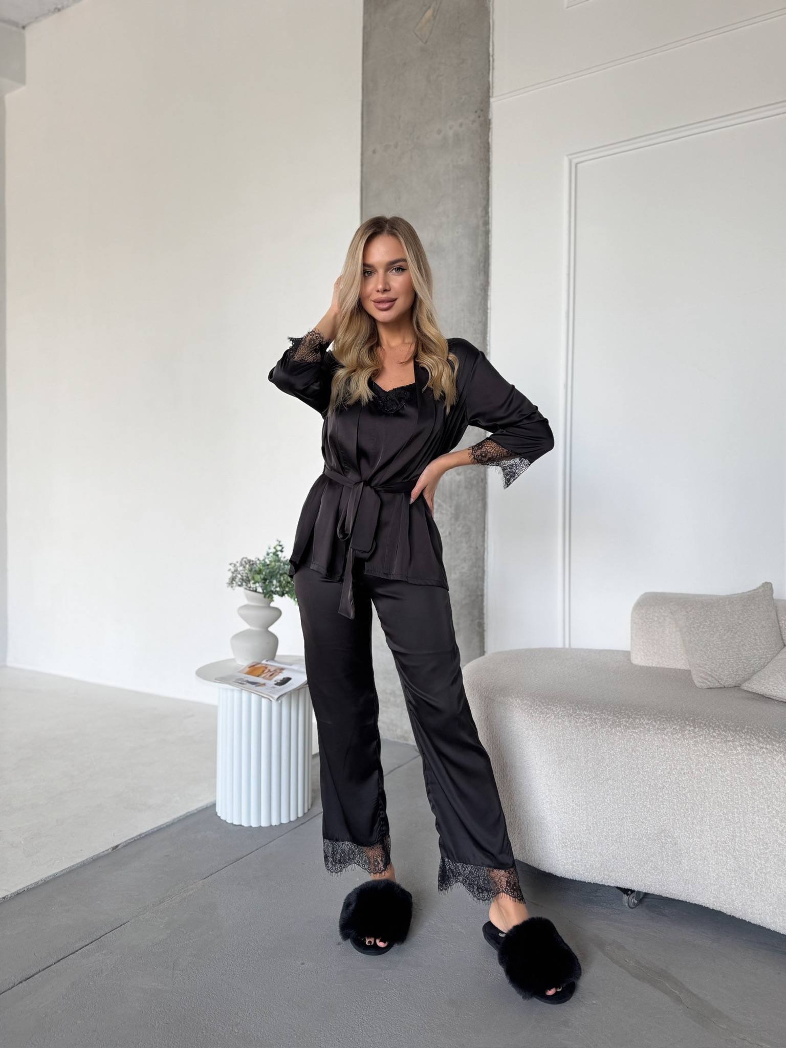 Домашній комплект четвірка кімоно майка шорти штани з мереживом 9193 купити photo 2025 11 01 08 45 37