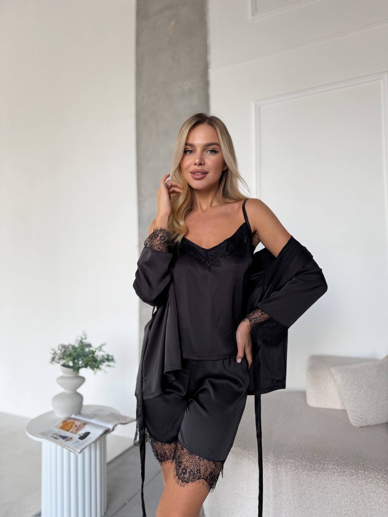 Домашній комплект четвірка кімоно майка шорти штани з мереживом 9193 купити photo 2025 11 01 08 45 40