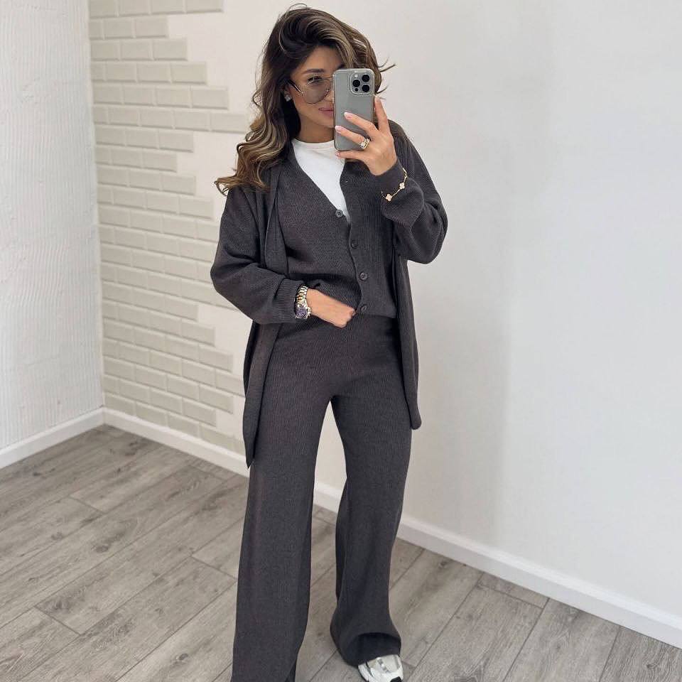 Костюм трійка штани кардиган жилет зі щільної ангори в рубчик 1282 купити photo 2025 11 11 12 04 22