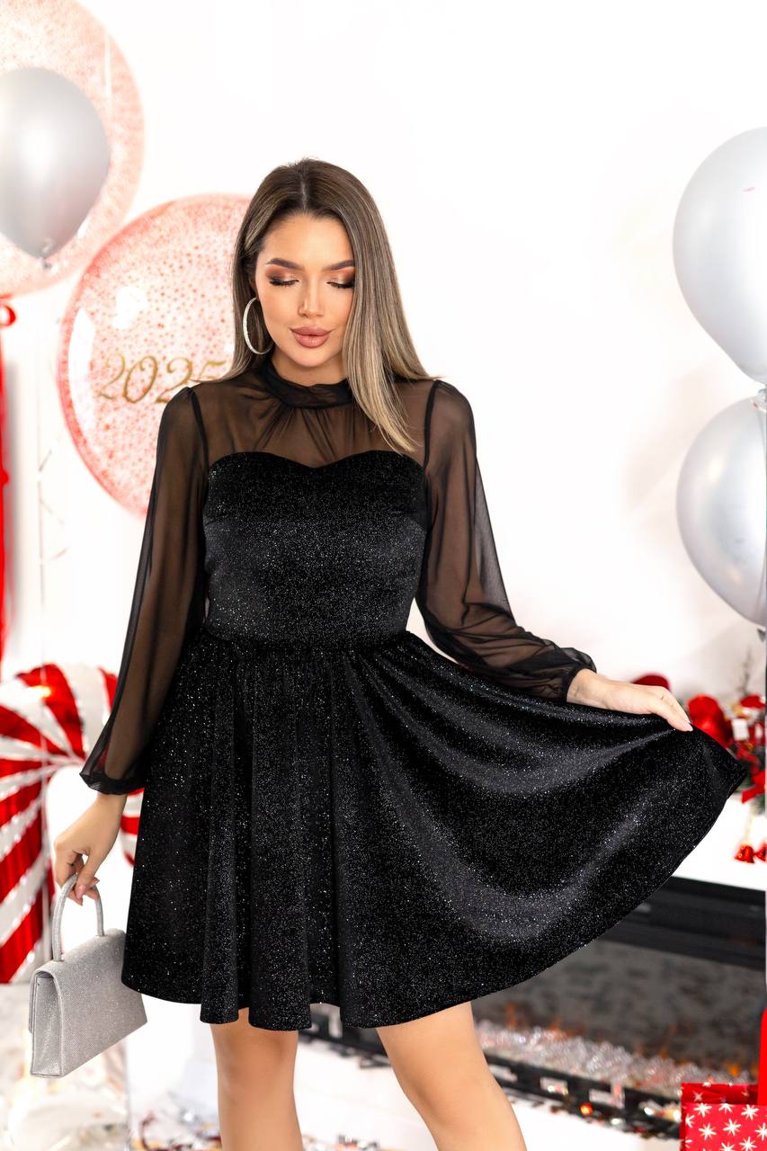 Оксамитова чорна сукня з напиленням сітка 5482 купити photo 2025 11 13 14 36 06