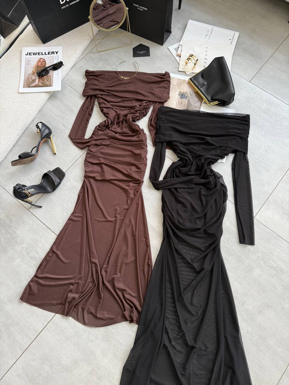 Довга сукня відкриті плечі сітка рукава 238 купити photo 2025 11 15 09 46 20