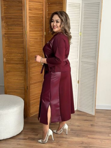 Комбінований трикотажний костюм з екошкірою двійка спідниця кофтинка 088 купити photo 2026 01 19 23 39 50 2