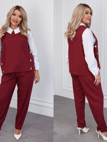 Брючний костюм трійка біла сорочка жилет брюки смужка 083 купити photo 2026 01 19 23 40 39