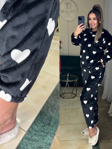 Чорна махрова піжама в біле сердечко 001 купити photo 2026 01 21 20 03 09