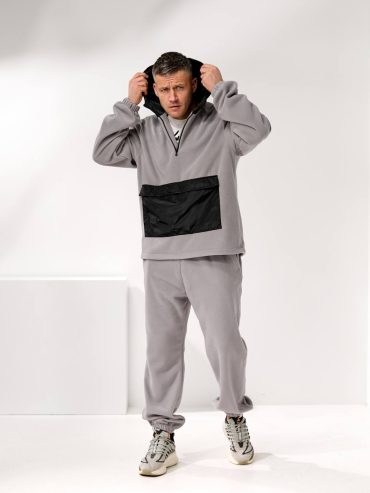 Чоловічий флісовий костюм чорний карман плащівка 1037 купити photo 2026 01 30 12 50 43