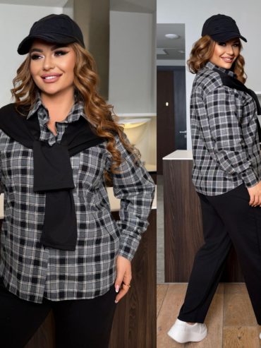 Костюм сорочка фланель в клітинку з декоративними рукавами трикотажні штани 089 купити photo 2026 02 09 05 25 22