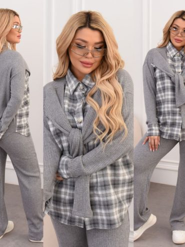 Костюм брючний ангора сорочка фланель в клітинку з декоративними рукавами 090 купити photo 2026 02 10 14 36 52