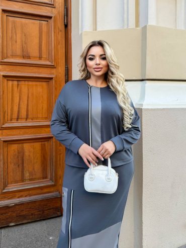 Трикотажний костюм з екошкірою довга сукня жакет розріз 092 купити photo 2026 02 12 10 51 56