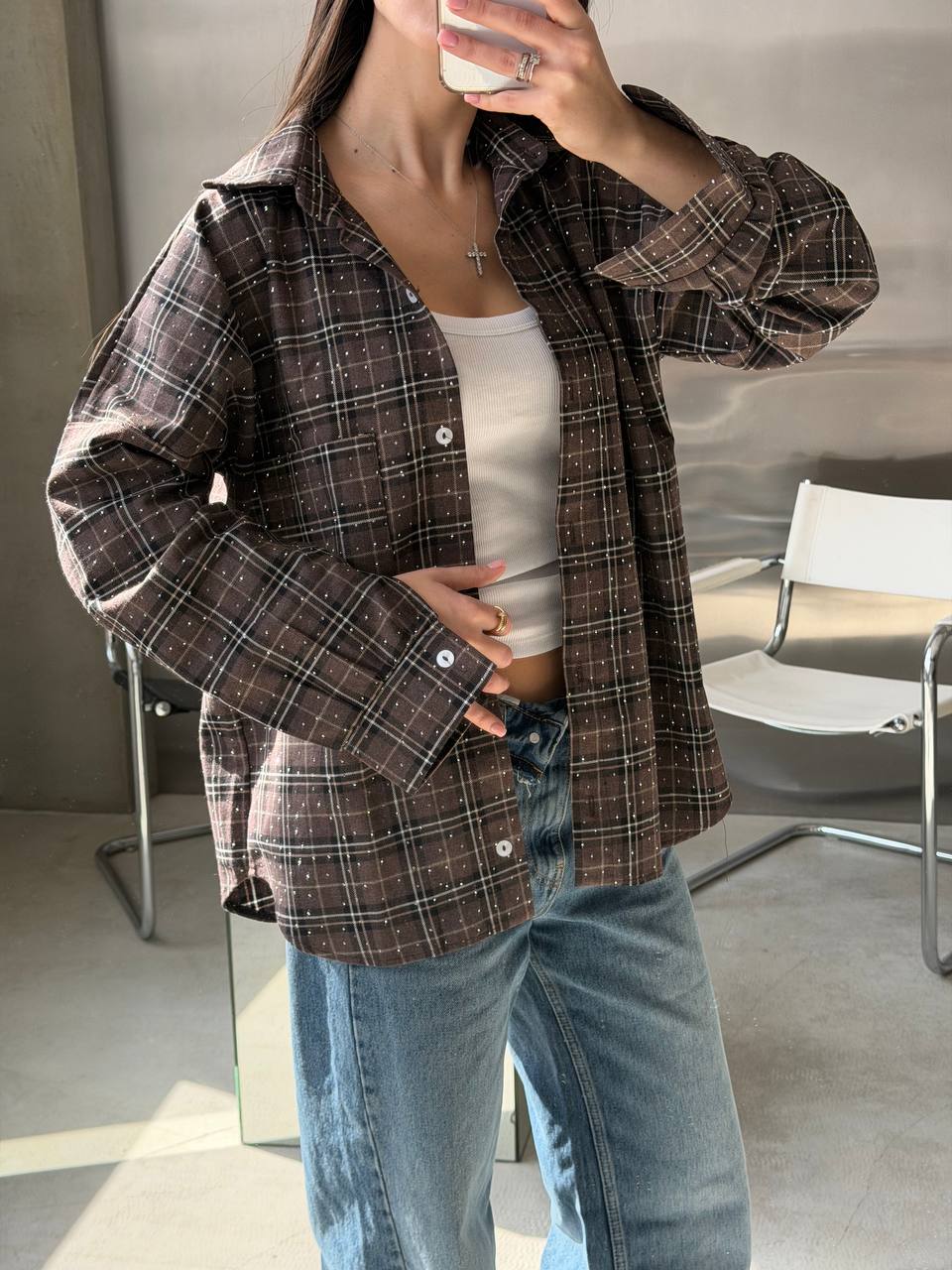 Сорочка в клітинку зі стразами 815 купити photo 2026 03 27 11 53 41