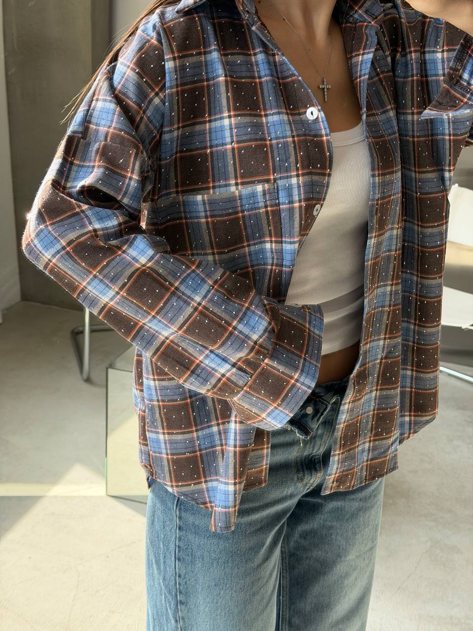 Сорочка в клітинку зі стразами 815 купити photo 2026 03 27 11 53 47