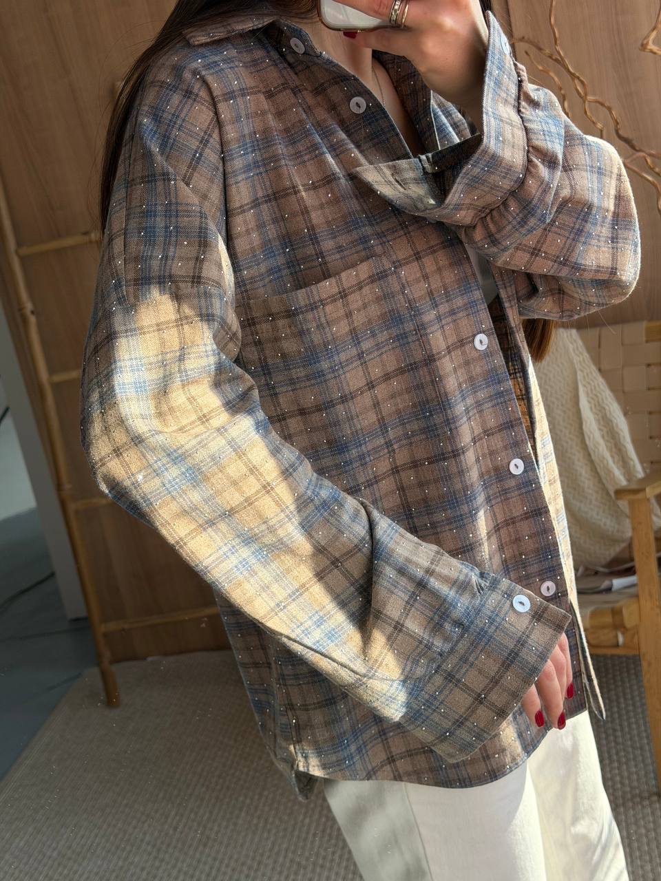 Сорочка в клітинку зі стразами 815 купити photo 2026 03 27 11 53 53
