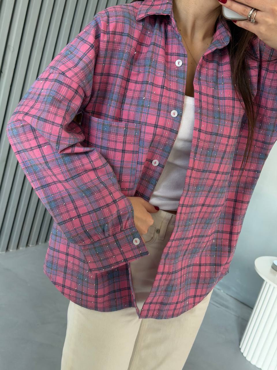 Сорочка в клітинку зі стразами 815 купити photo 2026 03 27 11 54 00