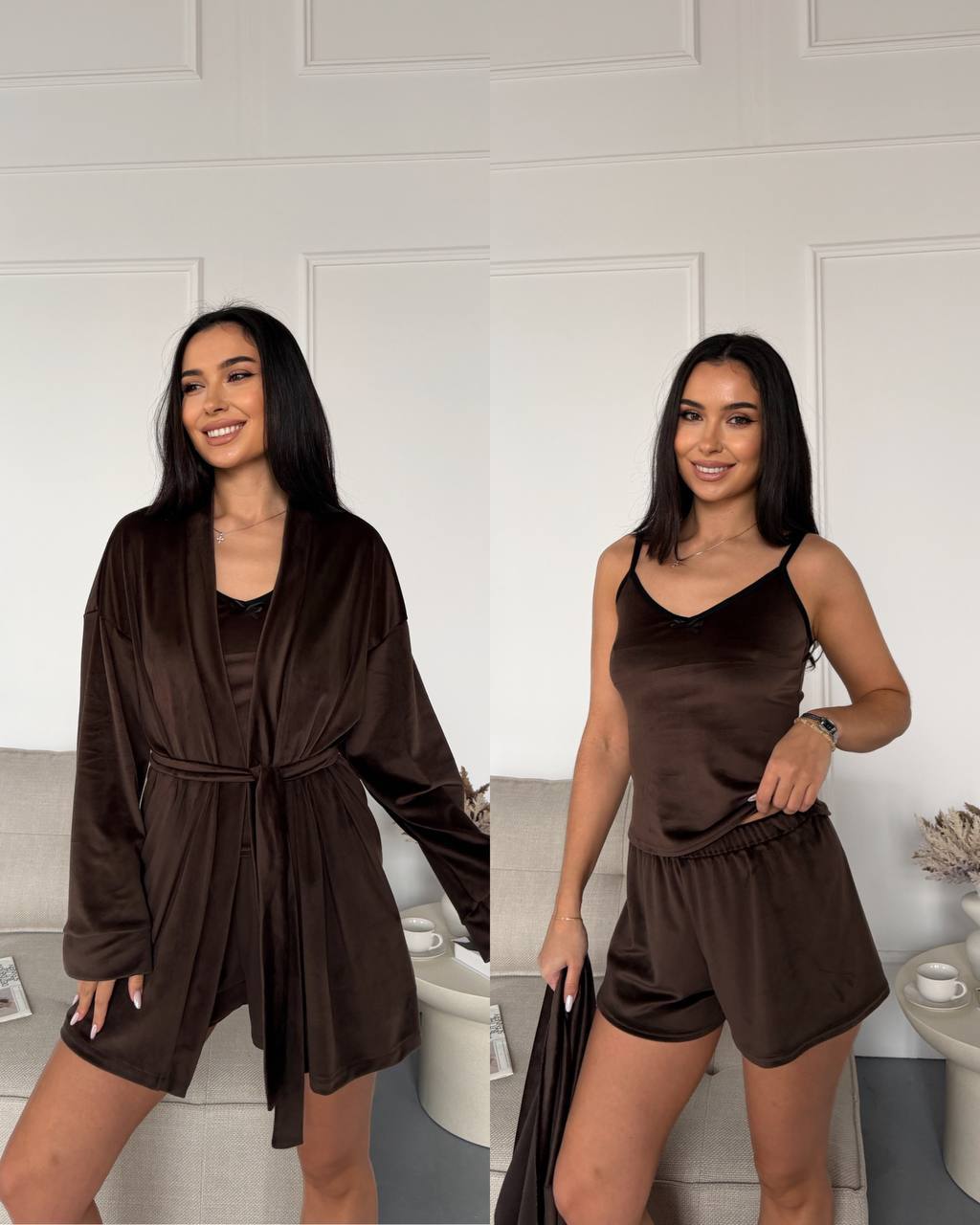 Велюрова піжама трійка халат майка шорти 771 купити photo 2026 03 01 23 17 37