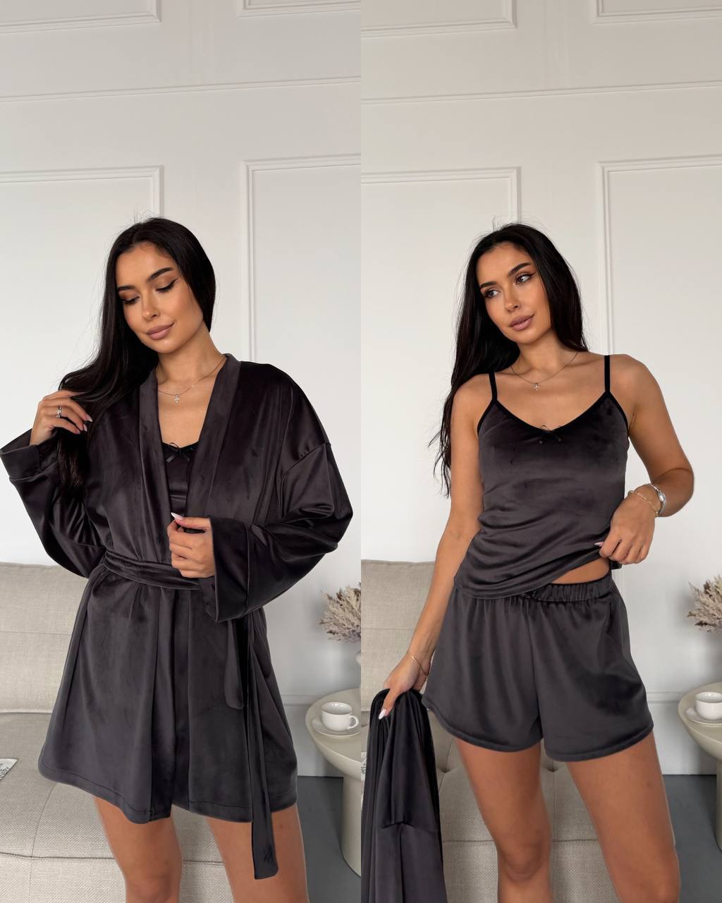 Велюрова піжама трійка халат майка шорти 771 купити photo 2026 03 01 23 17 39