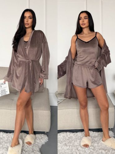 Велюрова піжама трійка халат майка шорти 771 купити photo 2026 03 01 23 17 40