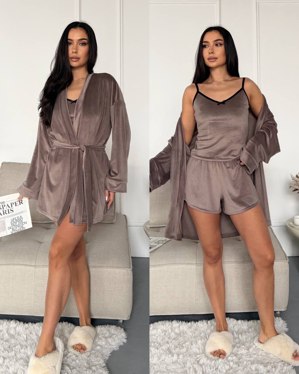 Велюрова піжама трійка халат майка шорти 771 купити photo 2026 03 01 23 17 40