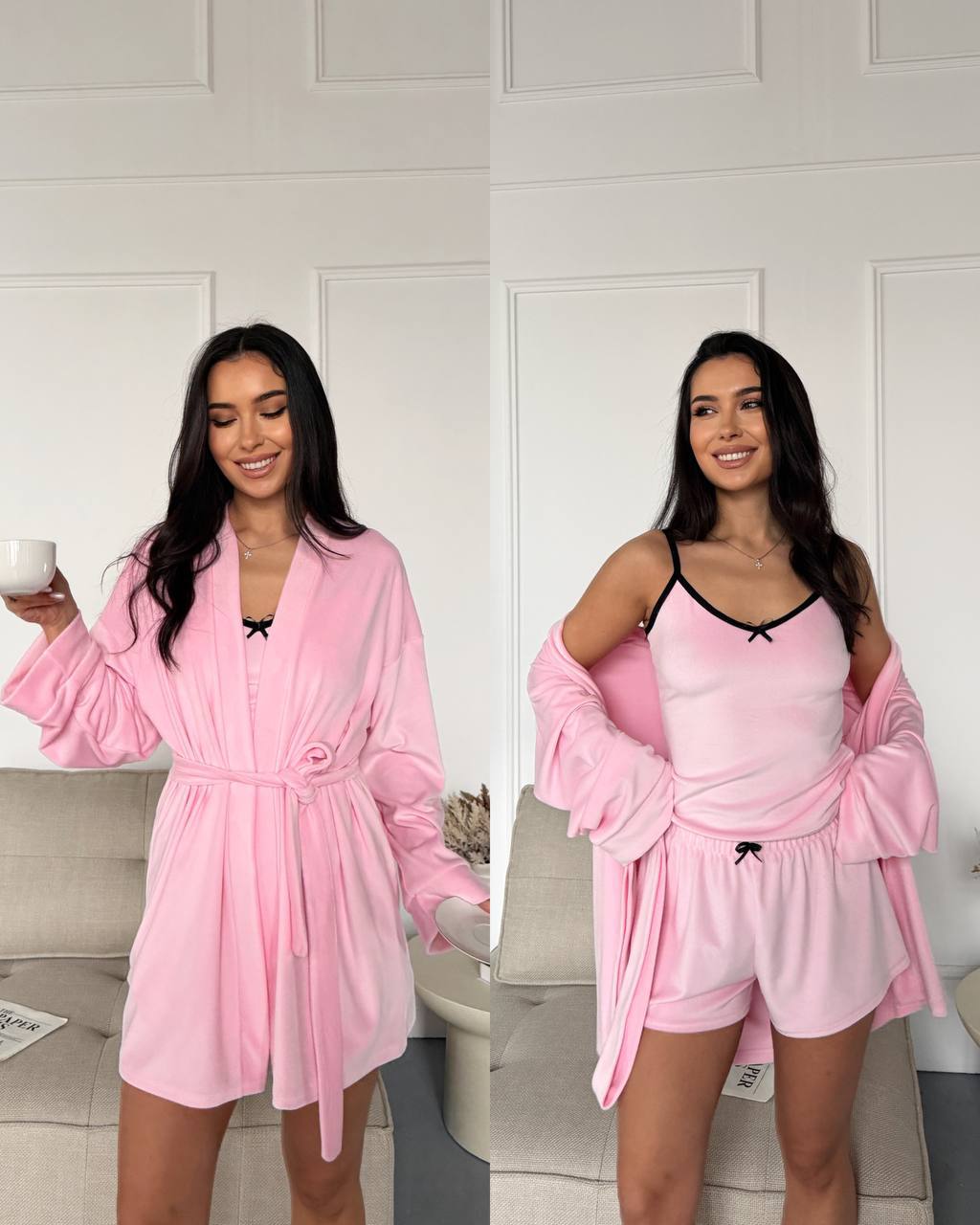 Велюрова піжама трійка халат майка шорти 771 купити photo 2026 03 01 23 17 43